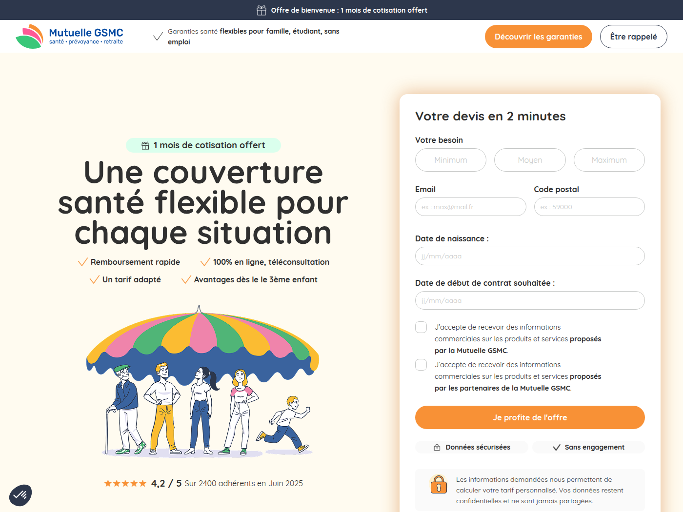 Landing page partenaires de la Mutuelle GSMC